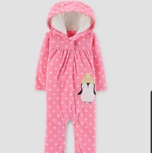 CARTER’S Pink Penguin Fleece Hooded Jumpsuit